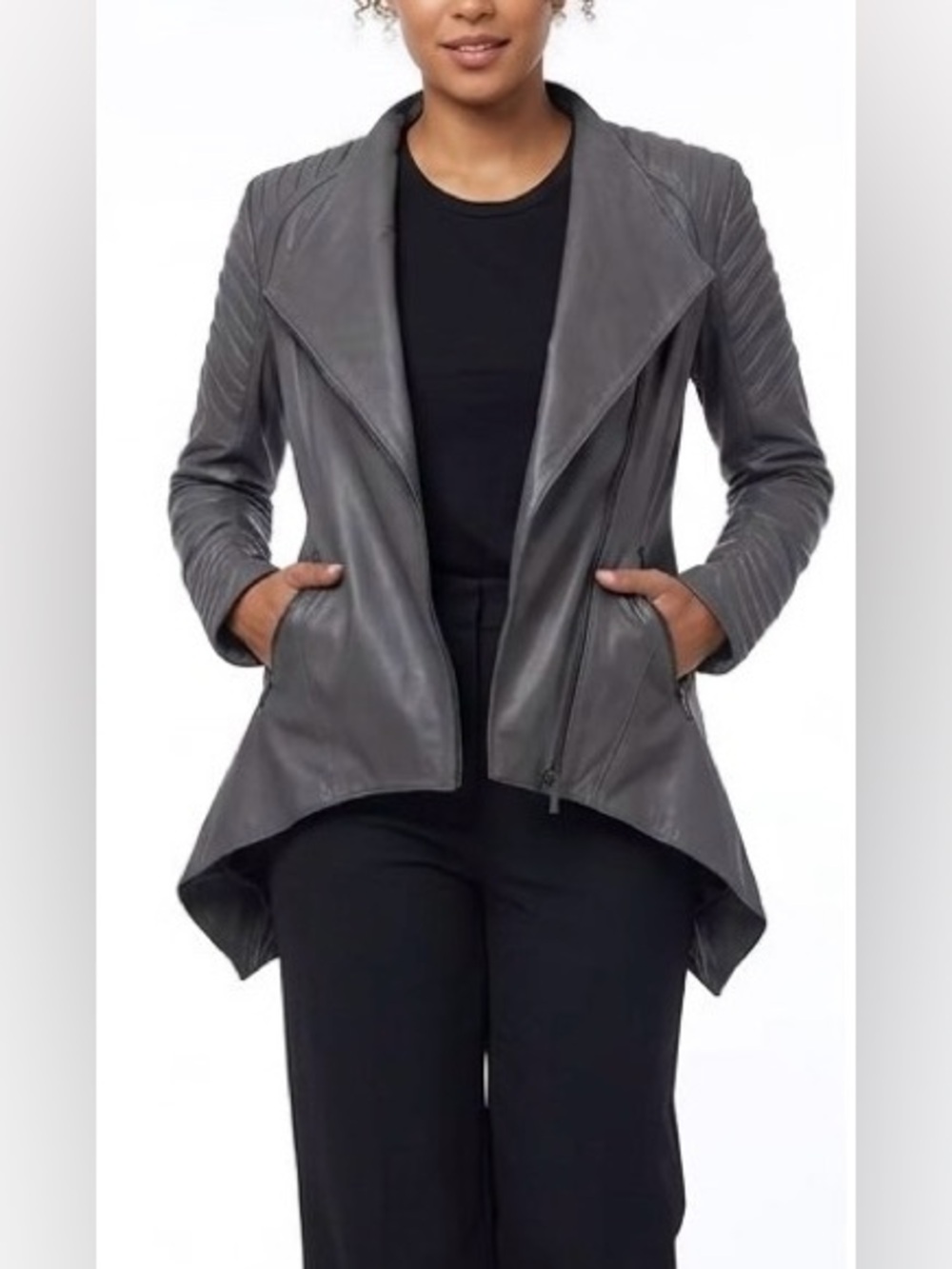 Skingraft Women's Gray Leather Asymmetric Moto Jacket Sz S Small